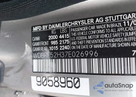 2007 Mercedes-Benz C 230 Sport from USA, damaged, VIN WDBRF52H37E026996